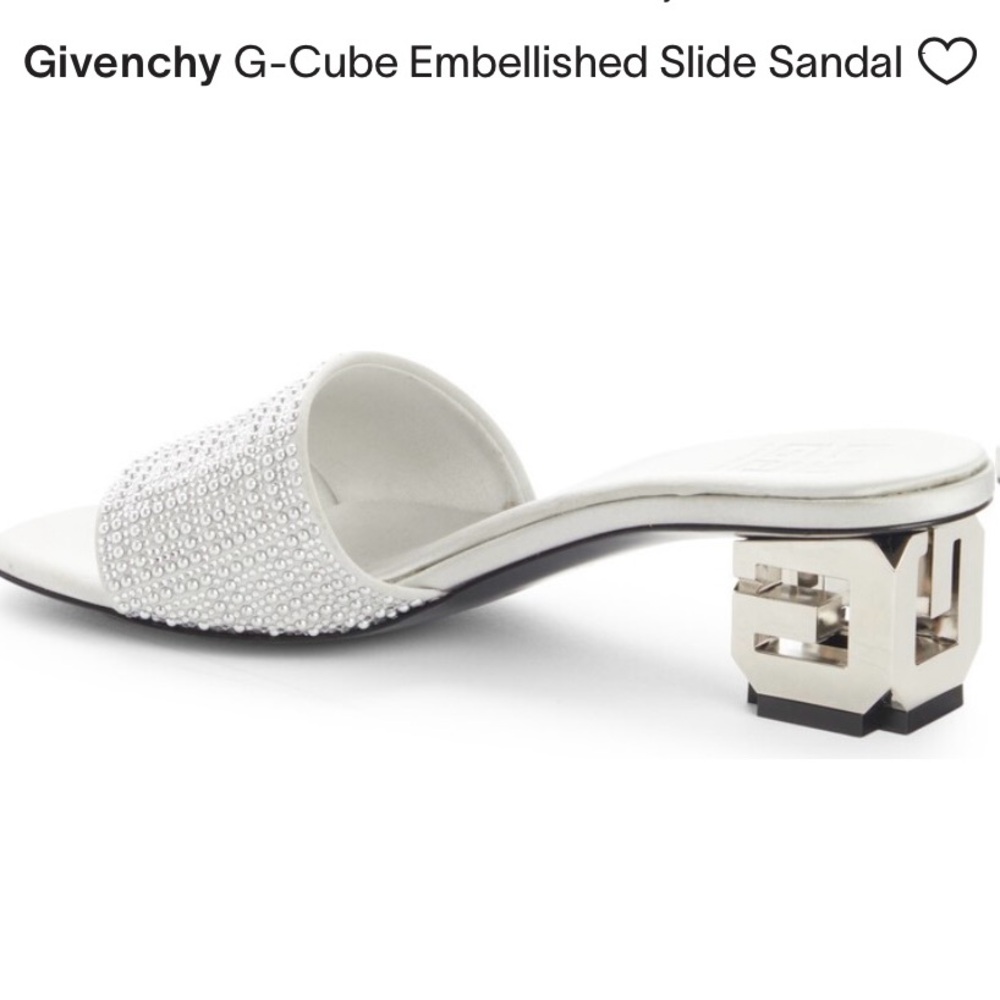NEW | Givenchy G Cube Silver Embellished Satin Sandal Mule Size 38